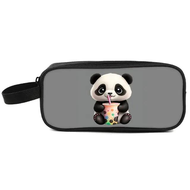 Panda Print Double Layered Pencil Bag with 3D Cartoon Design for Boys/Girls School Supplies