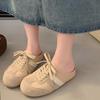 Весенние туфли-балетки для женщин, новый стиль, круглый носок, глубокий вырез, комбинированные, на шнуровке, мягкая подошва, нескользящие, на плоской подошве