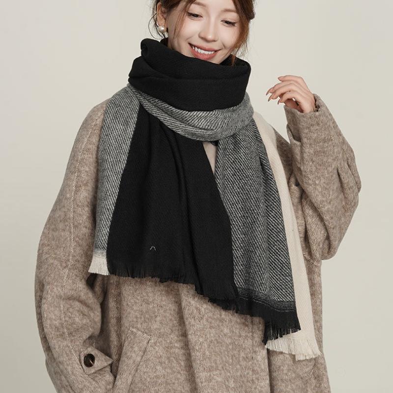Autumn Winter Double-sided Color-blocked Women Scarf Imitation Cashmere Female Versatile High-end Warm Shawl