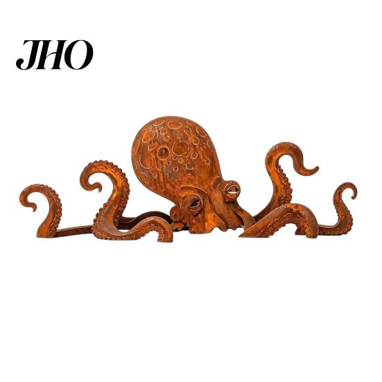 Beach House Decor Rust Patina Giant Squid Garden Sculpture, 3D Metal Nautical Octopus Outdoor Weather-resistant Art Statue for Patio Lawn Decor,