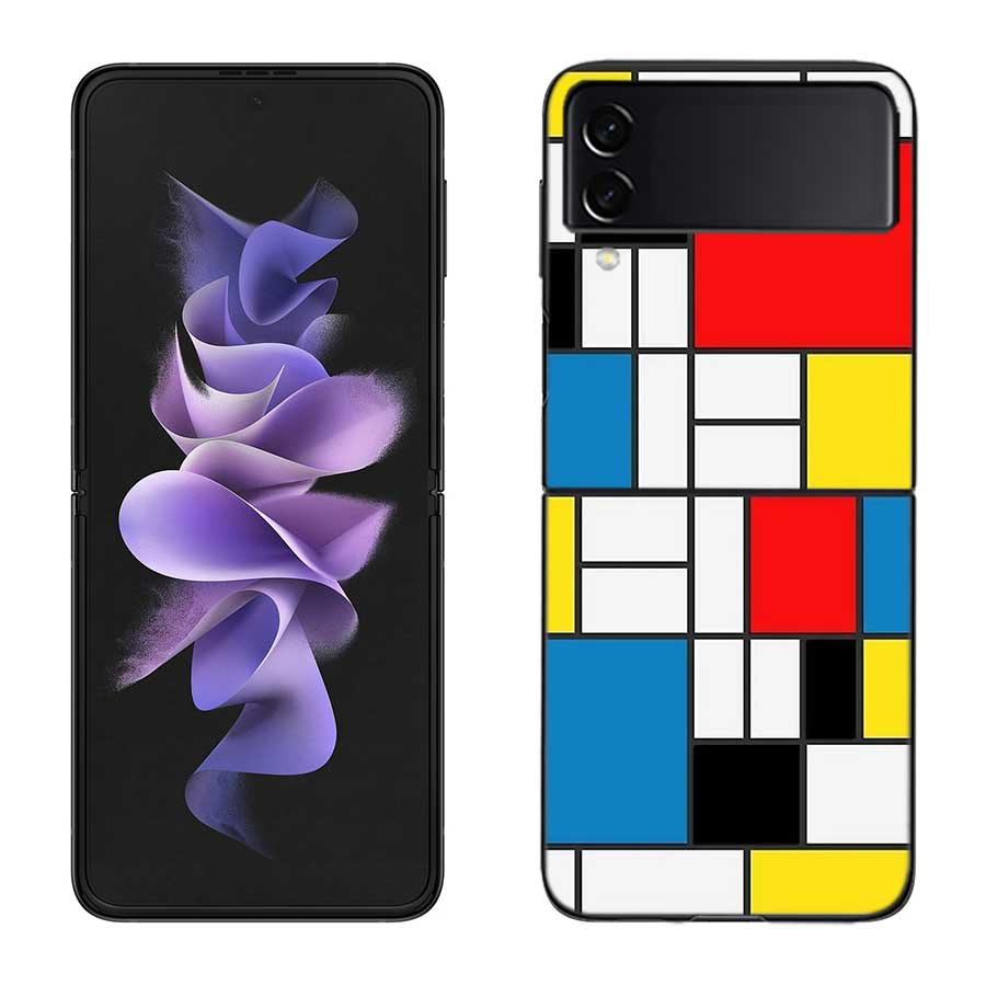 TOPLBPCS Mondrian Grid Phone Case For Samsung Z Flip 7 6 5G Galaxy Z Flip 5 4 3 Black Hard Cell Cover Luxury PC Shell Coque