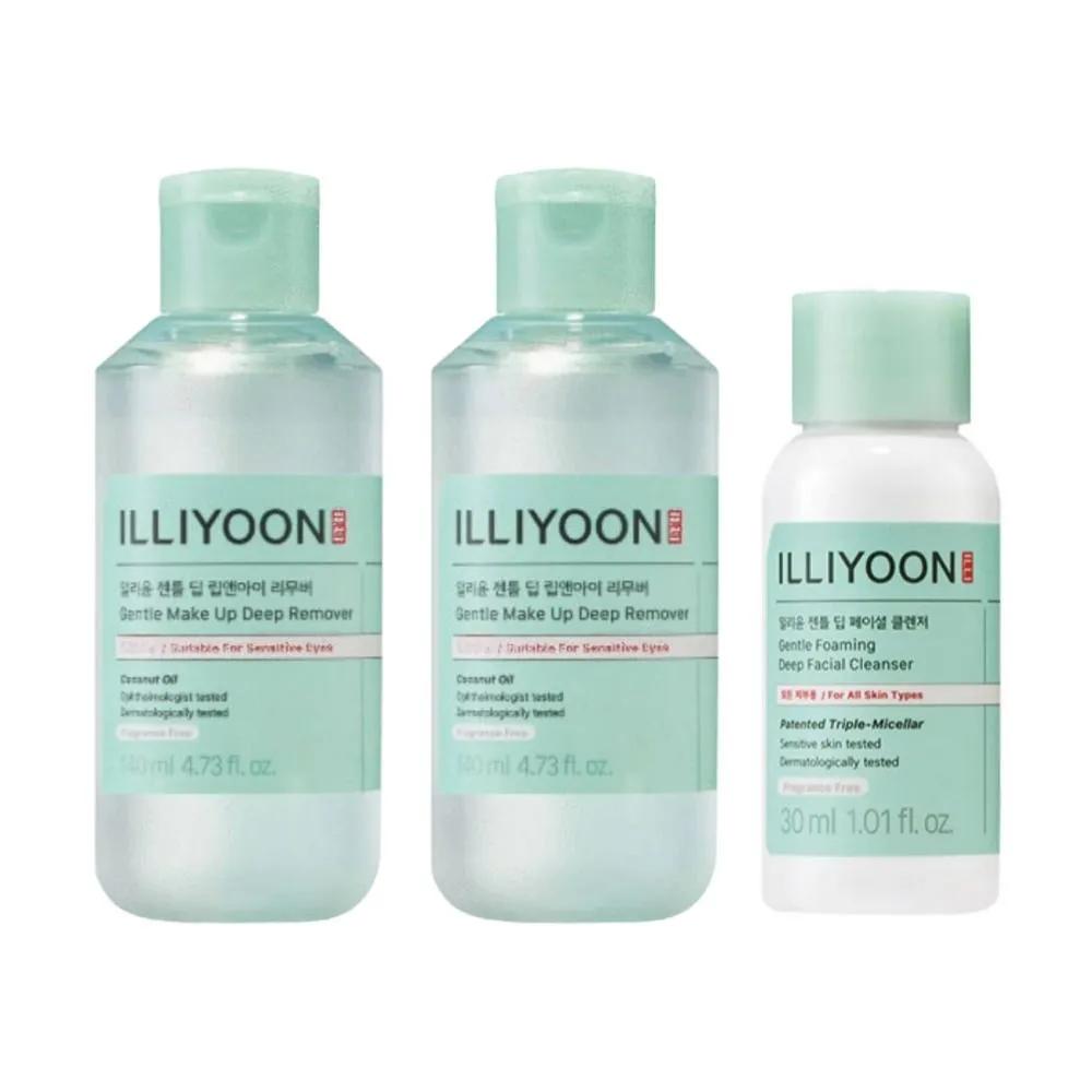 ILLIYOON Lip & Eye Remover 140ml x 2, Cleanser 30ml x 1 Set