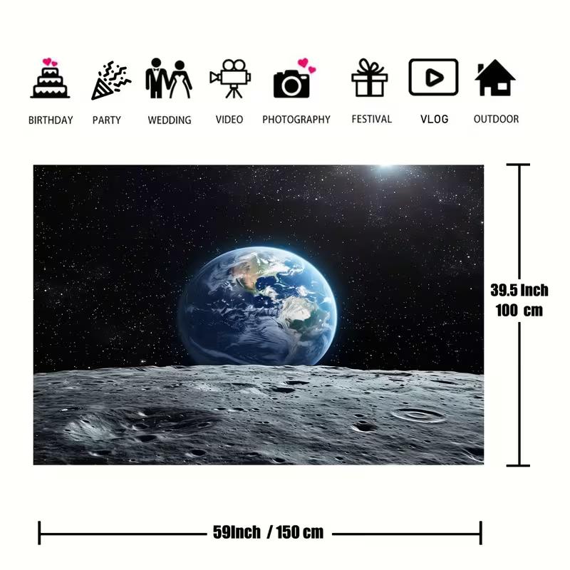 2D Плоская Печать Космическая Настенная Вешалка Восход Земли с Поверхности Луны Звездное Небо Фон