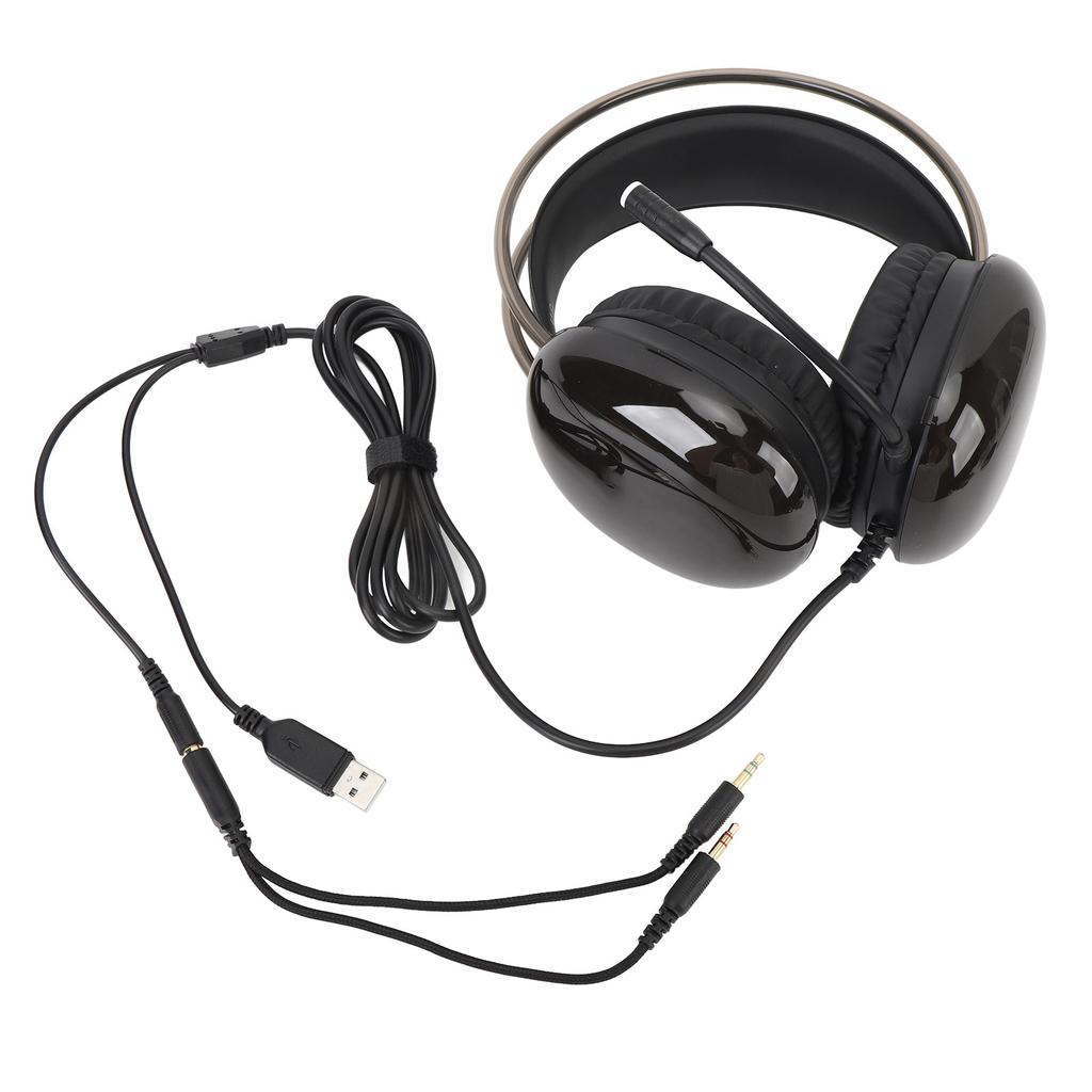 Gaming Headset RGB Rainbow Lighting Wired Adjustable Headband Over Ear Headphone with Mic for PC