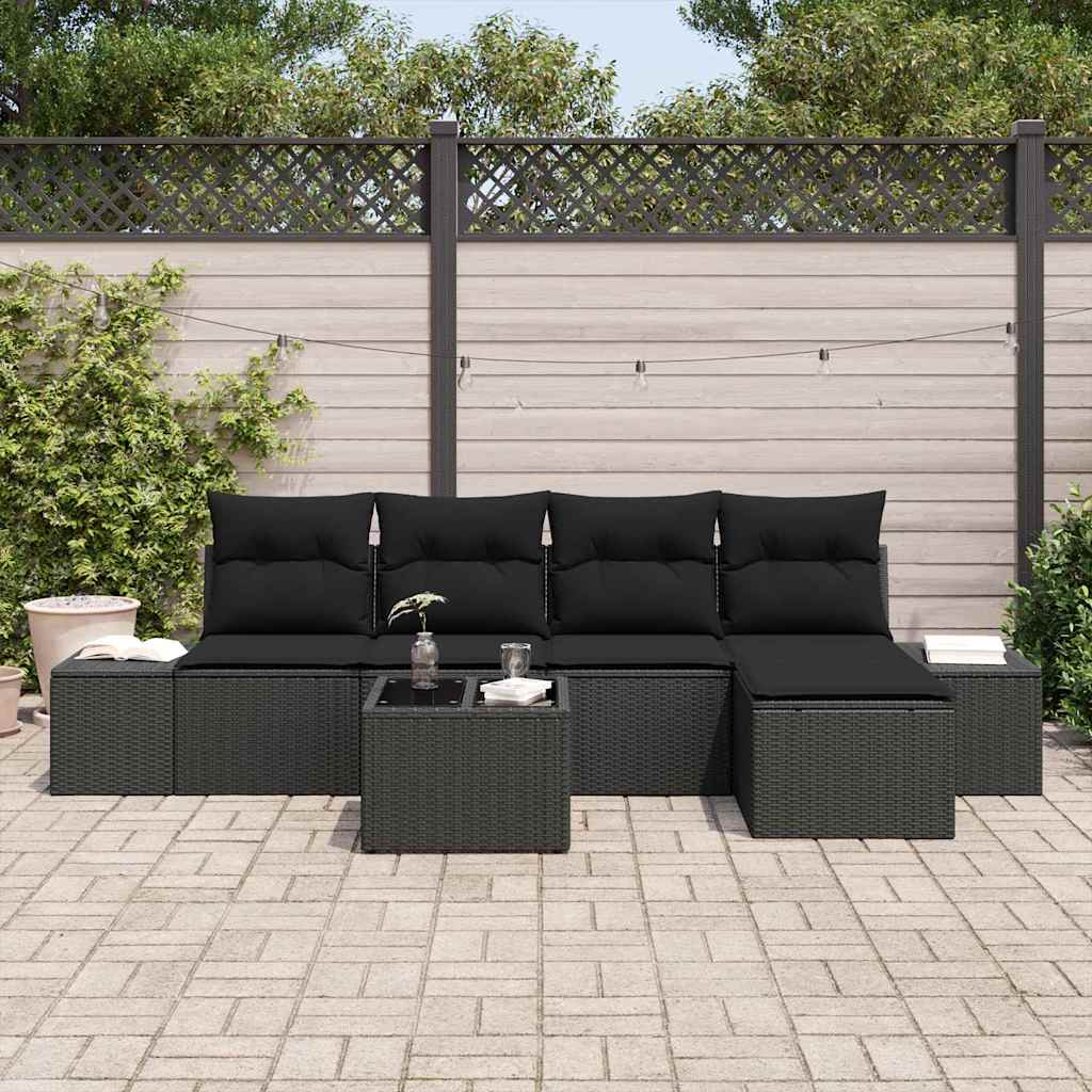 Garden Sofa Set with Cushions 5 pcs Black Poly Rattan