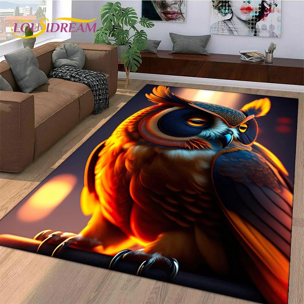 3D Cute Owl Eagle Birds Cartoon Carpet Rug for Bedroom Living Room Home Sofa Decoration,Children Game Large Decor Floor Mat Gift