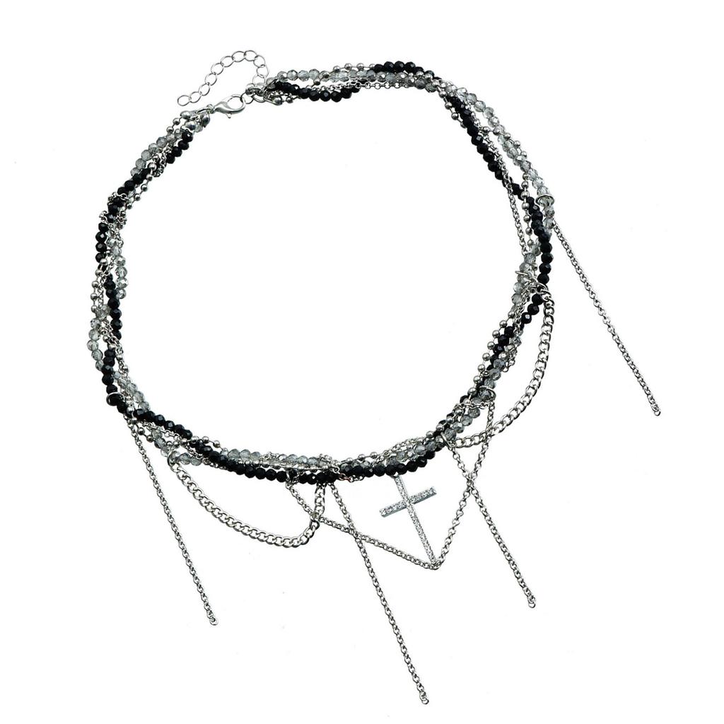 Модное прочное ожерелье из стеклянных кристаллов с крестами, стильными стразами на элегантной цепочке-змейке