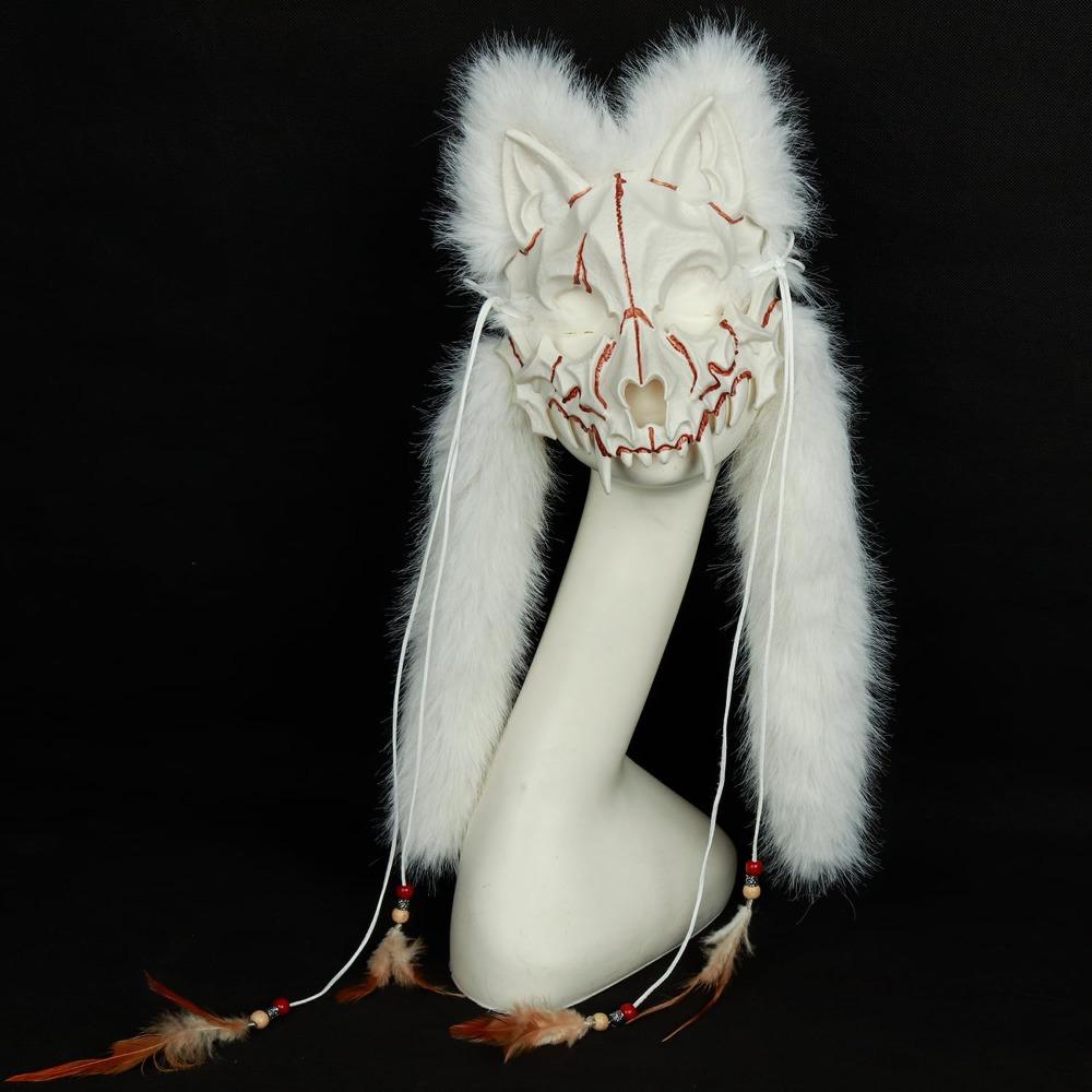 Furry Wolf Mask Viking Fur Fox Mask Wendigo Headdress Masque Carnival Party Halloween Werewolf Costume Barbarian Cosplay Props
