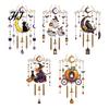 Bat Moon Themed Decor Halloween Stained Glass Style Wind Chime, Acrylic Suncatcher Hanging Ornament with Ghost Black Cat Artistic Window Light