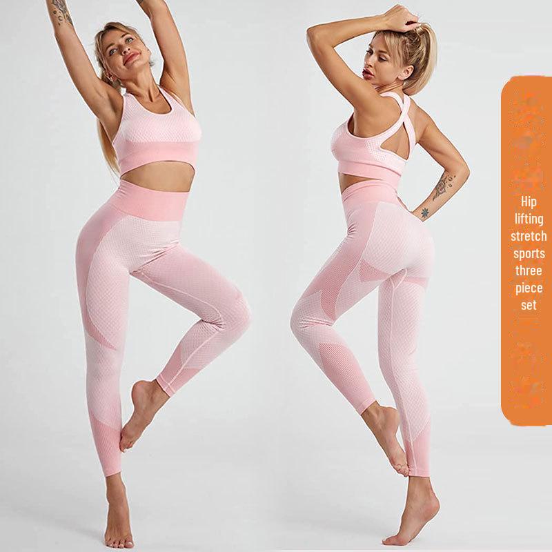 Женский бесшовный трикотажный костюм для йоги: Комплект из 3 предметов осень/зима с подъемом бедра для фитнеса и бега