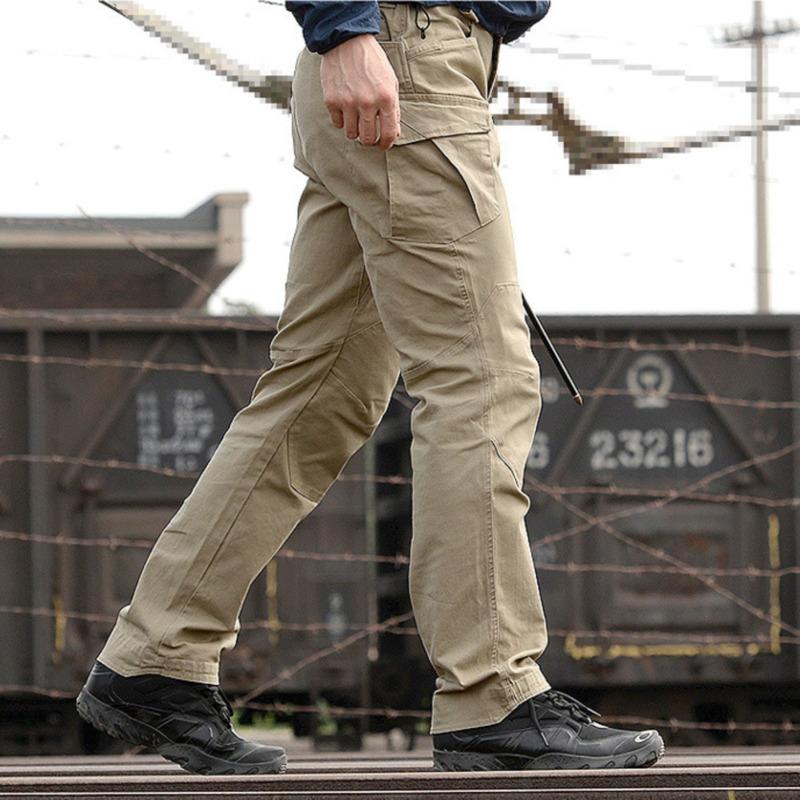 Мужские хлопковые тактические брюки-карго, эластичные уличные военные брюки, повседневные, весна-осень, многокарманные, походные, рабочие, боевые брюки