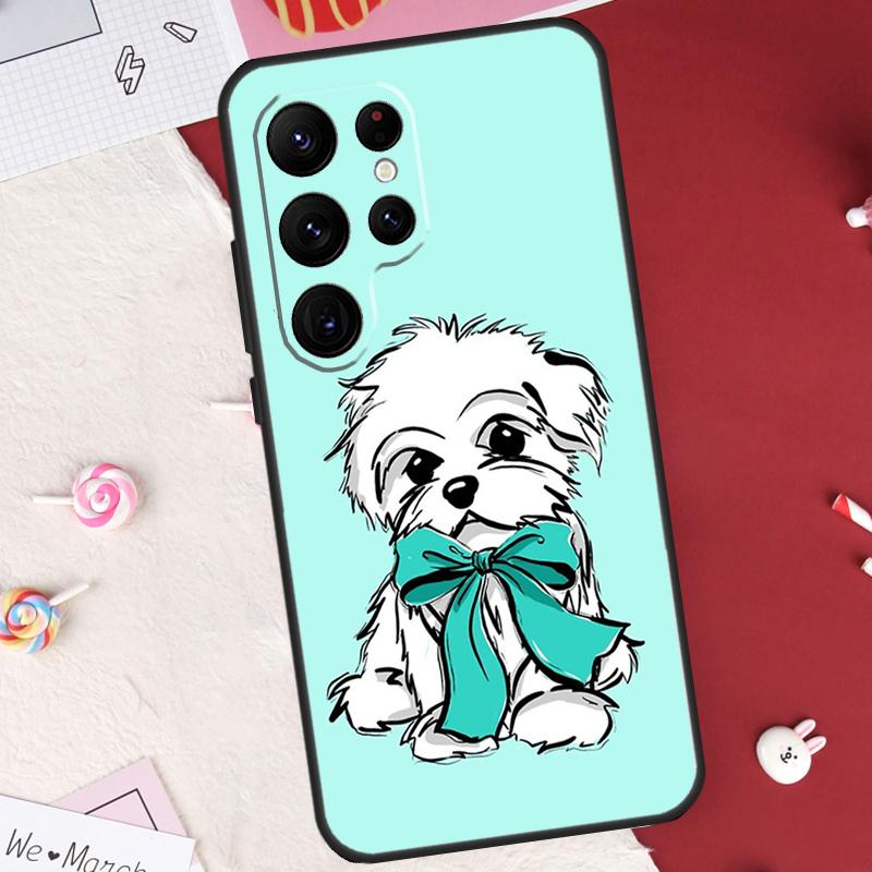 Cartoon Maltese Dog Case For Samsung Galaxy S22 Ultra S20 FE S21 FE S8 S9 S10 Plus Note 10 20 S23 Ultra Cover