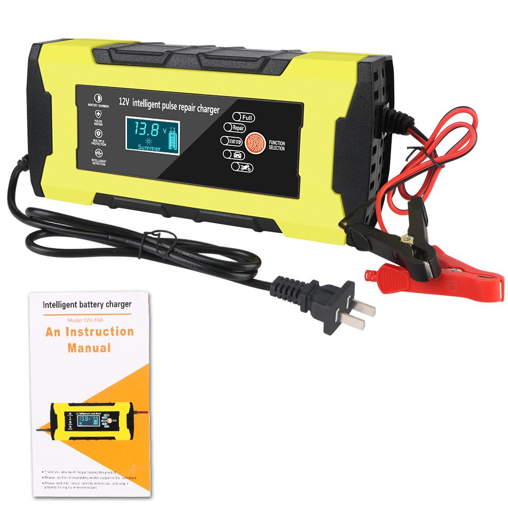 12 В 10 А интеллектуальное быстрое зарядное устройство для автомобиля, мотоцикла, аккумулятора, автоматический импульсный ремонт, цифровой ЖК-дисплей, автоматическое умное быстрое зарядное устройство