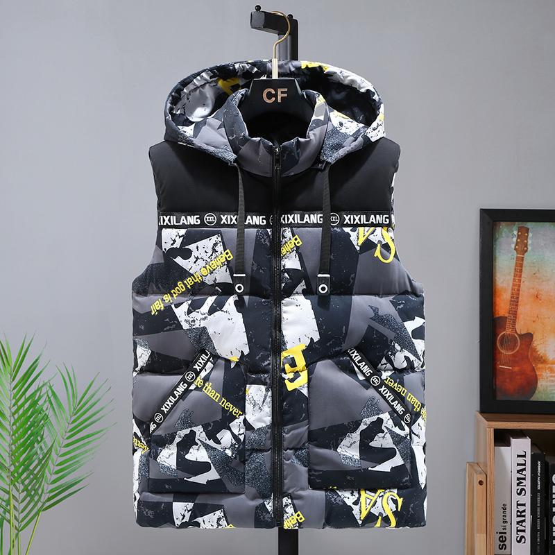 S-8XL плюс размеры Мужская куртка без рукавов Зимняя повседневная жилетка без рукавов с хлопковой подкладкой и капюшоном Мужской теплый камуфляжный жилет