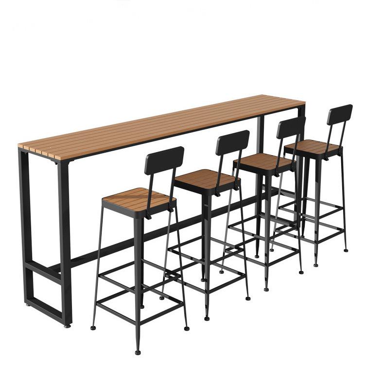 3m Outdoor Wood-Plastic Bar Table and Chairs for Coffee Shops & Seaside Milk Tea Shops