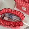 Contrast Color Plaid Ladies Small Storage Bags Pouch Purse Female Makeup Case Handbags Sweet Lace Women's Quilted Cosmetic Bag