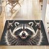 1pc Raccoon Patterned Flannel Rug - Non-Slip Washable Farmhouse Style Mat, Durable Polyester Material, Suitable for Indoor And Outdoor Use, Machine Wa