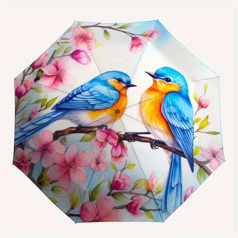 Spring Blossom Birds Wall Art PrintUmbrella, Portable 3-Fold Compact Umbrella for Men & Women Gift