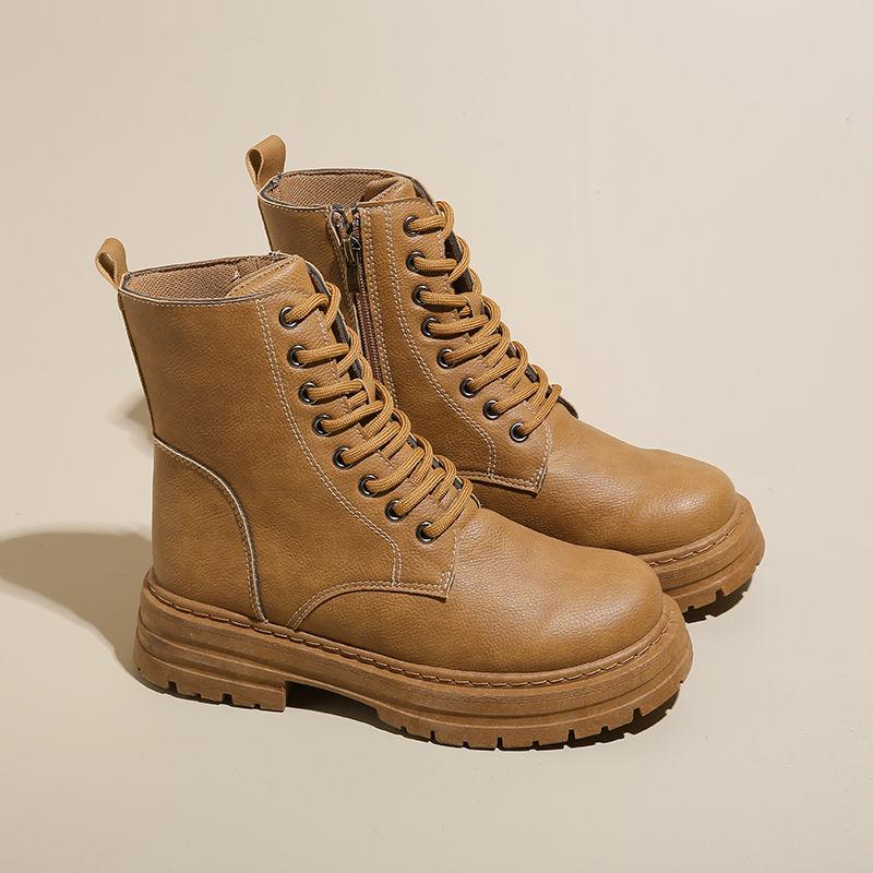 Women's Fashion Boots Retro Leather Ankle Boots Women Luxury Soft Sole Short Boots New Platform Non-slip Round Toe