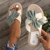Fashion Summer Beach Vocation Slides Women Outdoor Pink Bowknot Decor Cross Strap Linen Slippers Women Lightweight Comfort Flat Sandals