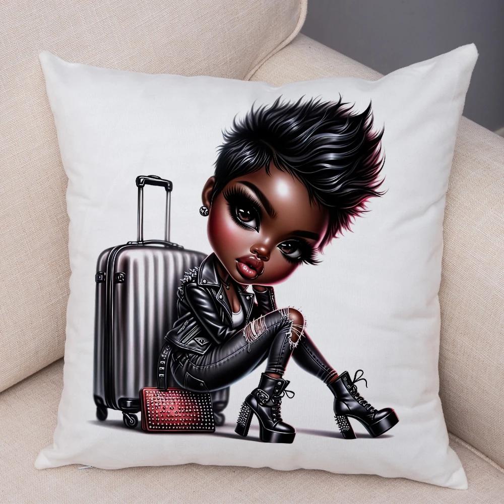 Мода Мультяшная Африканская Девушка Наволочка Мягкая Плюшевая Наволочка для Подушки для Дивана Домашний Декор Милая Черная Женщина Наволочка для Подушки