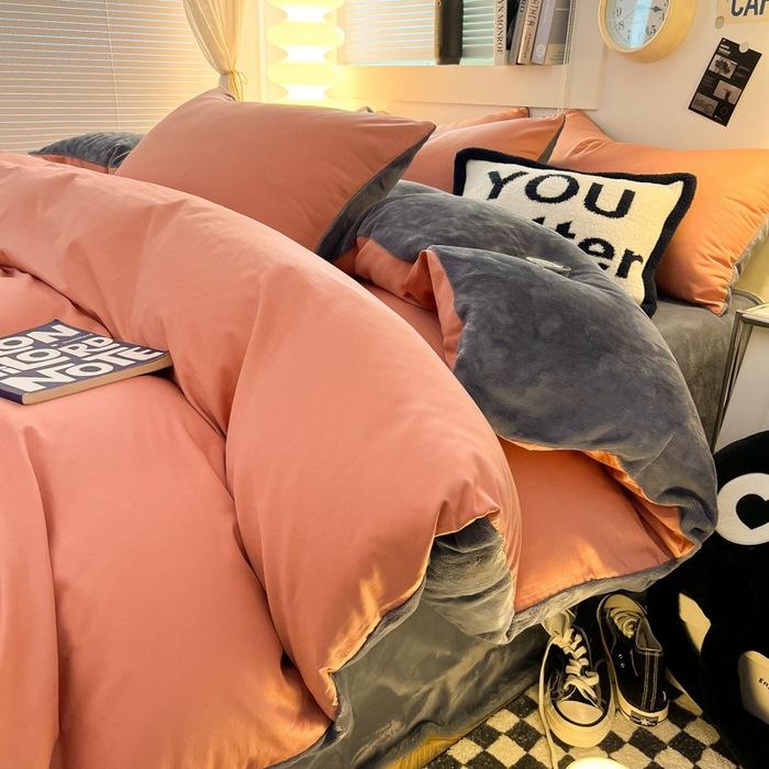 Комплект из четырех предметов из молочного флиса, простыни из стираного хлопка, утолщенный флис, простой полосатый комплект из трех предметов для общежития