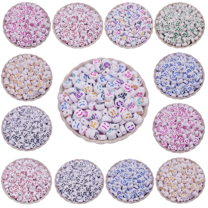 50 шт., эмодзи, смайлик, улыбающееся и плачущее лицо, свободные акриловые бусины овальной формы, разноцветные подвески, аксессуары для изготовления ювелирных изделий своими руками