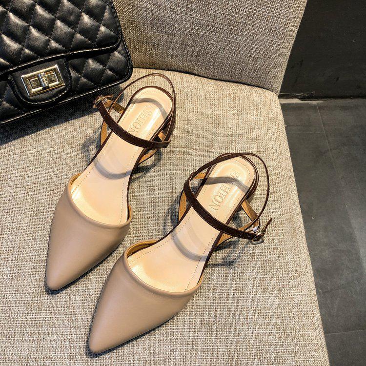 Женские босоножки Fairy-Style на низком каблуке с острым носком 2023 года с толстым каблуком и закрытым носком