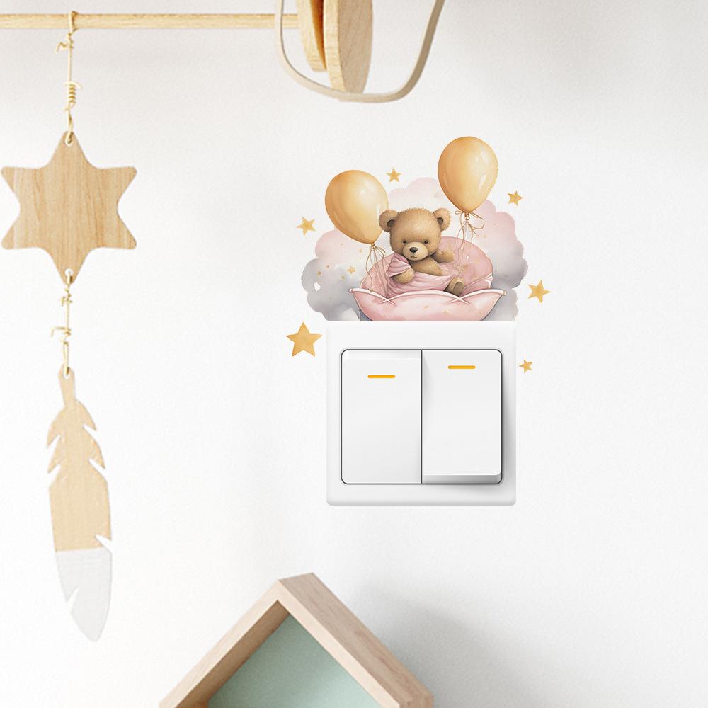 Мечтательный мишка «Спокойной ночи» с шарами Наклейка на выключатель Съемная самоклеящаяся декаль для гостиной прихожей домашнего декора