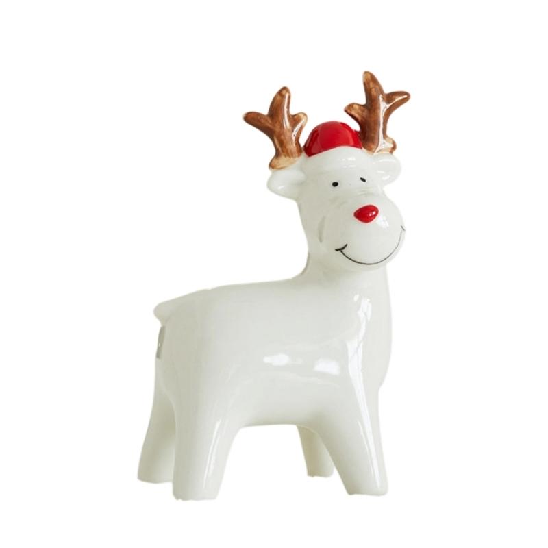 Christmas Themed Ceramic Illuminating Village House Snowman Deer Figurine Decoration For Mantels Shelf Or Window Sill