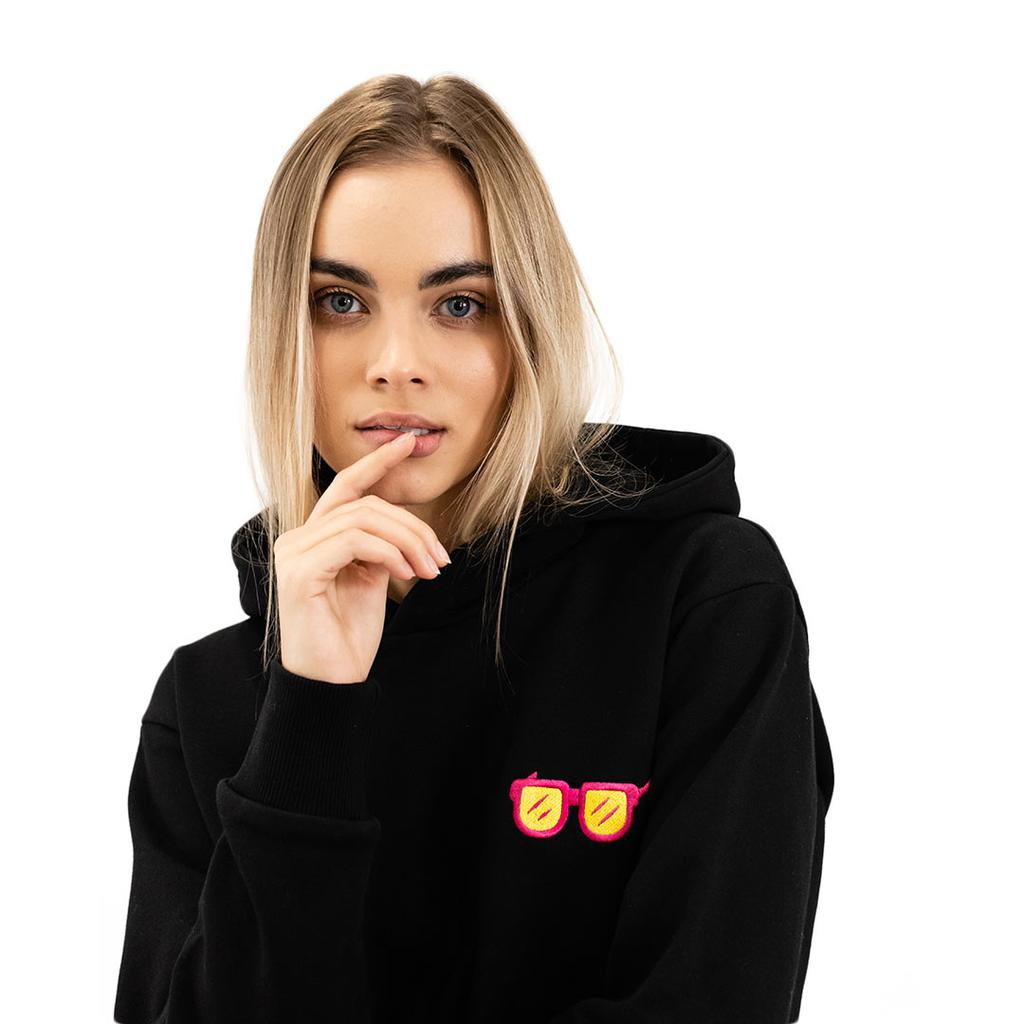 Czarna Bluza Oversized Z Modnym Motywem Okularów, Stylowa I Wygodna, S