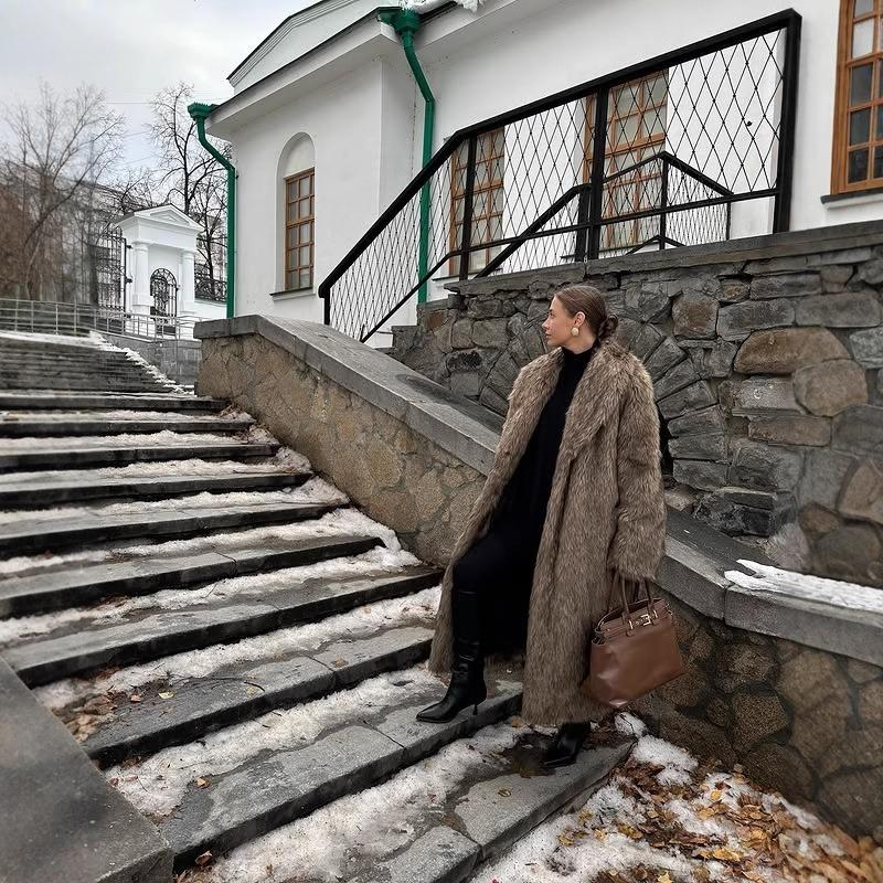 Абрикосово-красный длинный пальто новое искусственный мех меховое пальто коричневый кофейный утолщенный зимний теплый пальто удлиненный