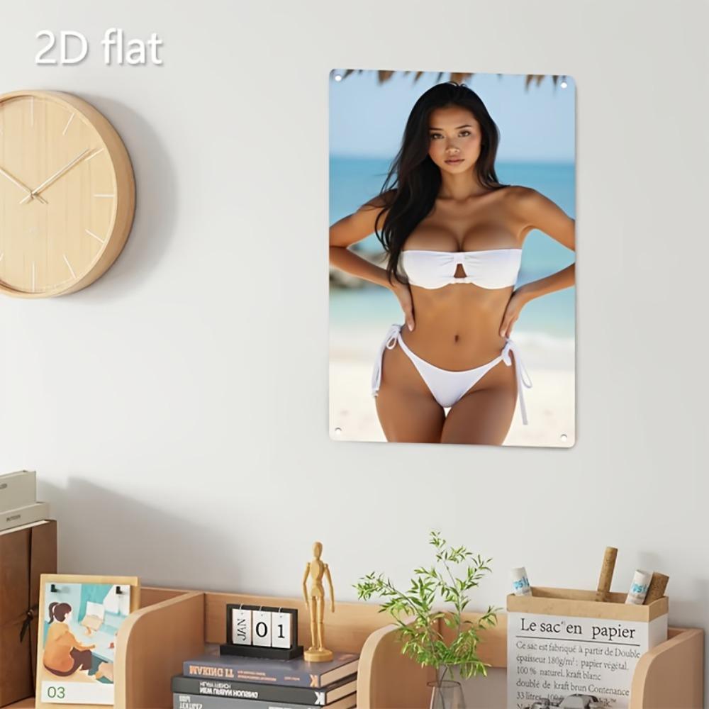Vintage Beach Girl Metal Sign Bikini Girl Poster Art Durable Iron Tin Sign Wall Decor for Home Bar Cafe Office
