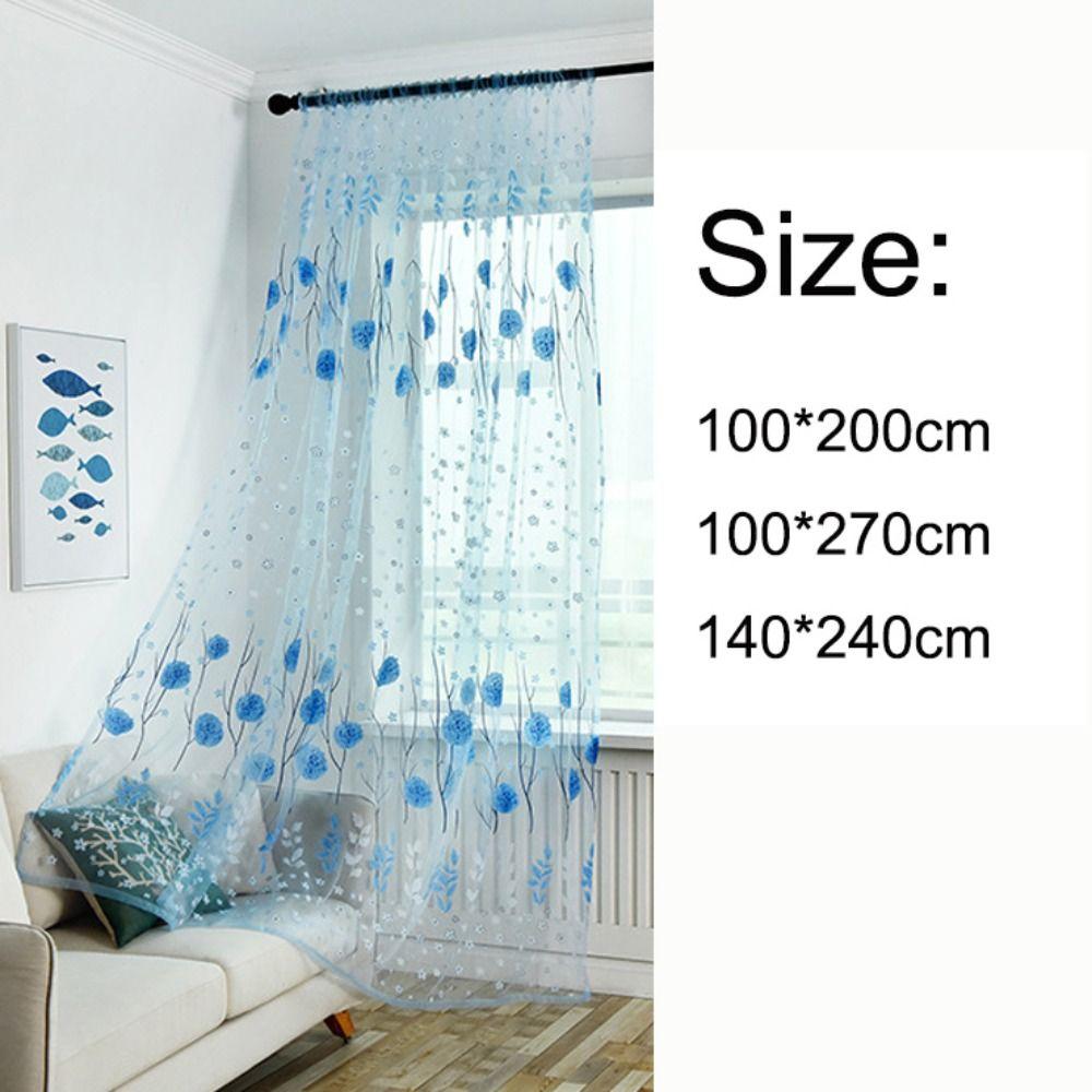 Transparent Window Drapes Romantic Tulle Curtain Flower Pattern Sheer Curtain Bedroom