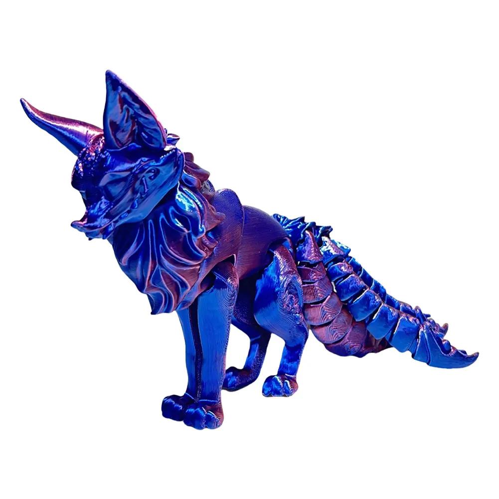 18см 3D-печатная многосуставная подвижная модель ручной работы, украшение для дома, игрушка-непоседа лиса, фигурки девятихвостой лисы, декор для стола