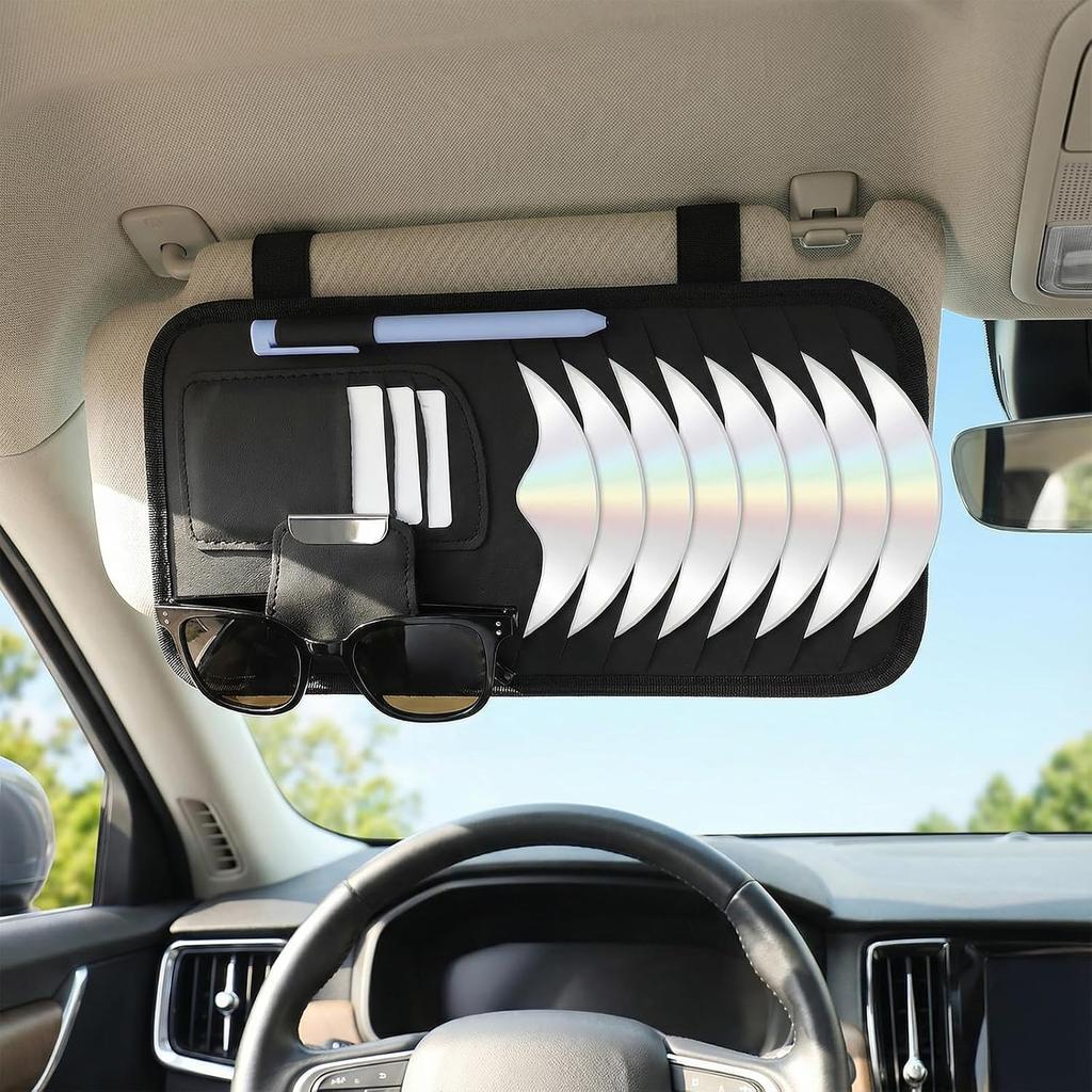 Tyqour Car CD Holder Case PU Leather Vehicle Sun Visor Organizer DVD Storage Holder for Car Visor Case with 8 Storage Sleeves Black