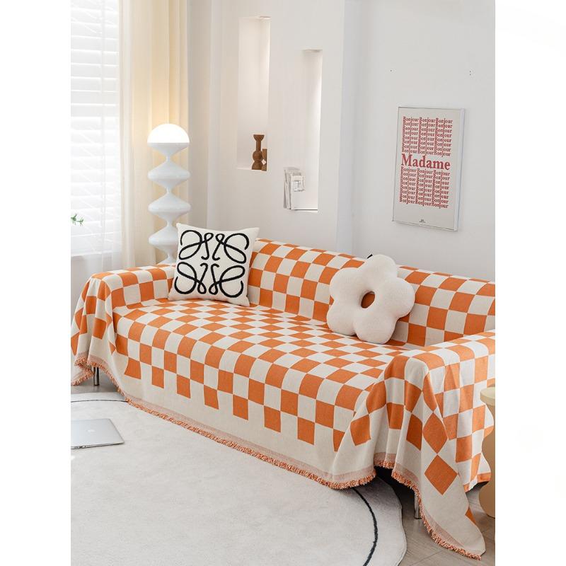 Черно-белая клетчатая диванная подушка из синели, чехол для дивана на четыре сезона, универсальная простая черная подушка, чехол для полотенец на спинку, тканевый чехол