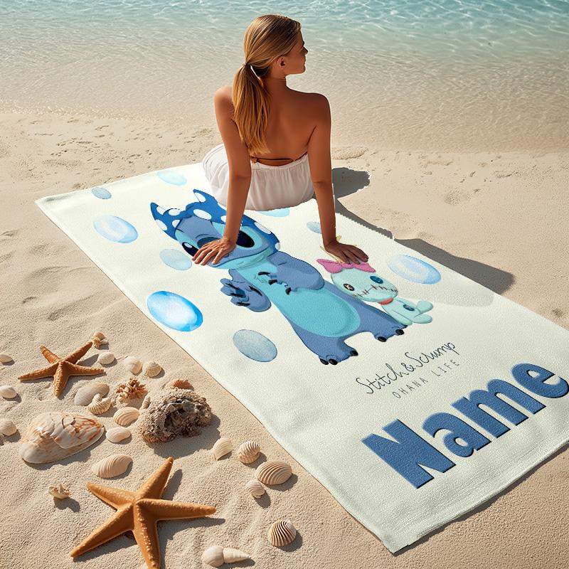 Custom Name Stitch's Sign Stylish Digital Printing Beach Towel Quick‑Drying Absorbent Blanket for Beach Pool Gym Travel