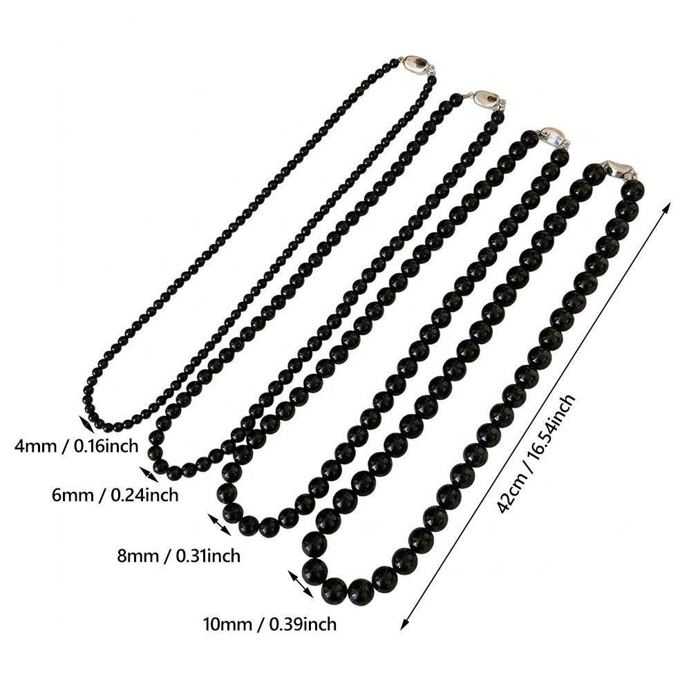 Copper Gold Black Agate Necklace Silver Plated Coin Buckle Chokers Imitation Pearl Necklace  Women