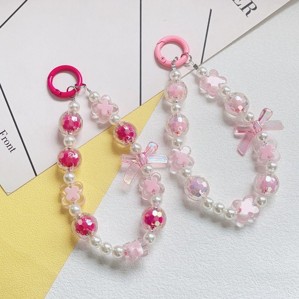 Beaded Beaded Phone Strap Wrist Strap Mobile Phone Lanyard Lovely Bow Phone Chain  Jewelry Gift