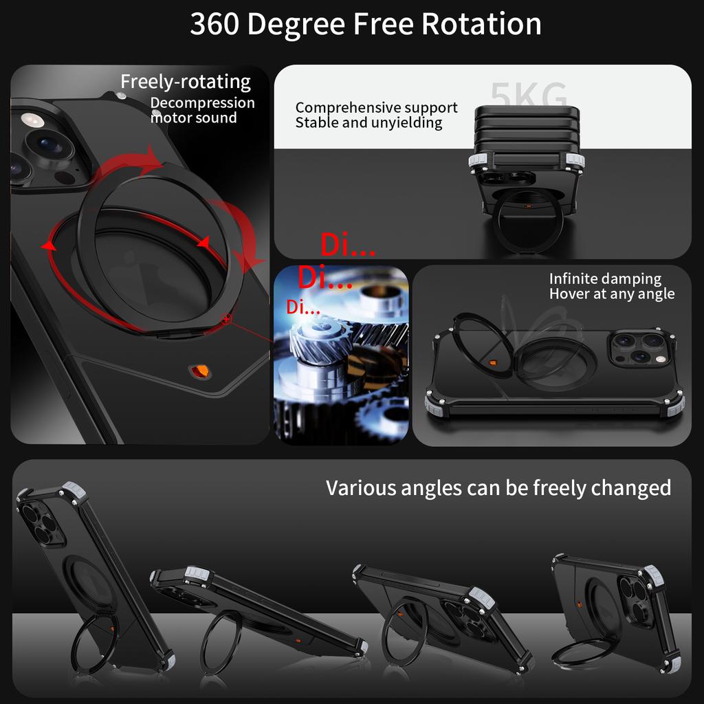 For iPhone 15 Pro Max Case PC+Metal Boardless Phone Back Cover with Kickstand