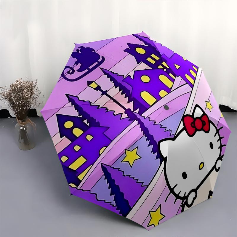 1pc Hello Kitty Christmas Edition Automatic Opening/Closing Umbrella with Foldable Design, 8-Rib Iron Frame Outdoor Umbrella, Festive Gift for Fans, T