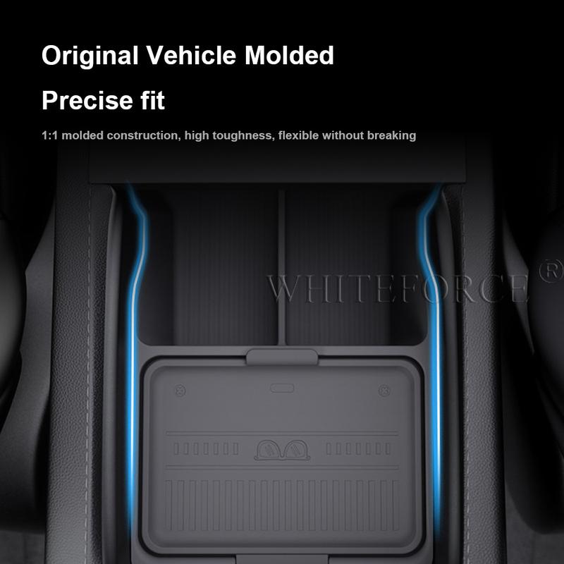 Для Tesla Model Y Juniper 2025 Автомобильный органайзер для центральной консоли, бокс для хранения подлокотника, скрытый лоток-органайзер, нескользящий коврик, аксессуары