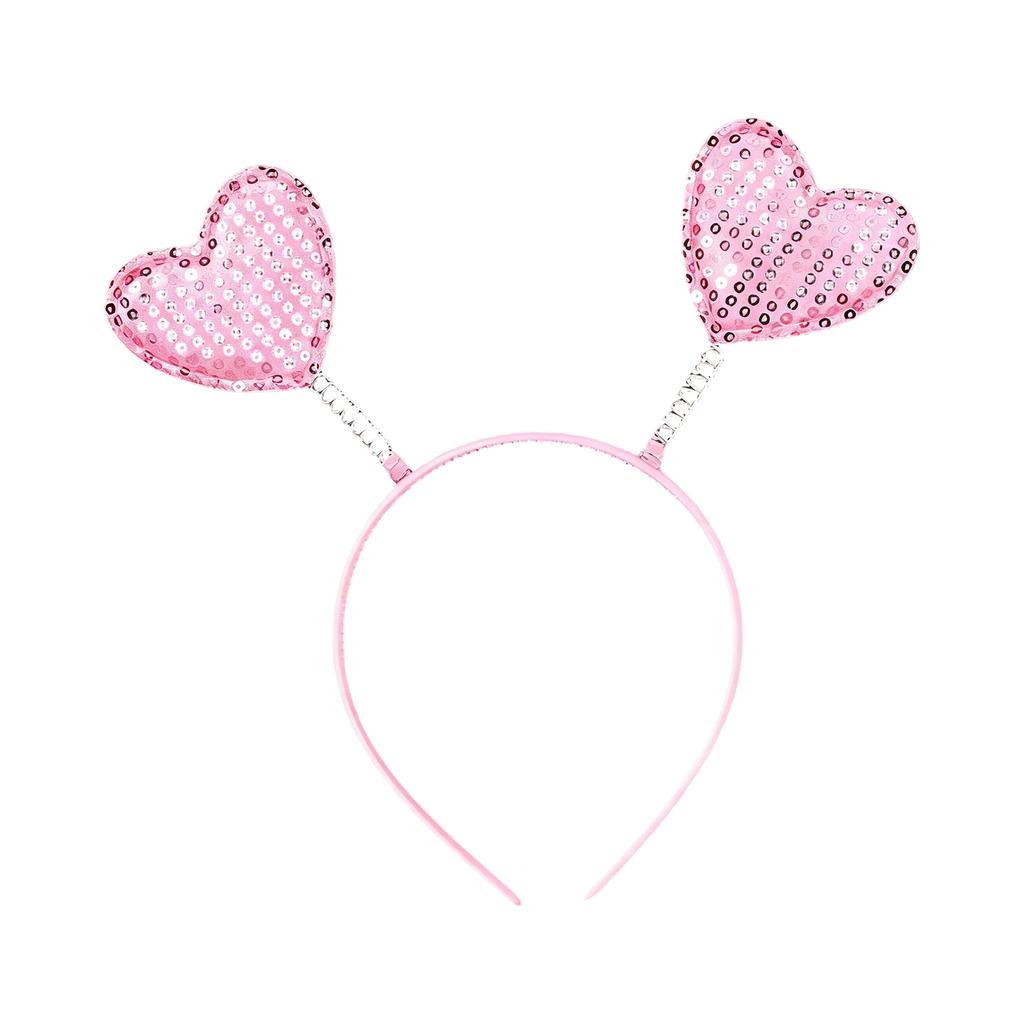 Heart Shaped Glitter Headband with Decorative Tinsel and Flexible Heart Accents for Costume Party Events and Celebrations