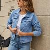 Женская модная тенденция с карманами на лацканах, однобортная короткая джинсовая куртка