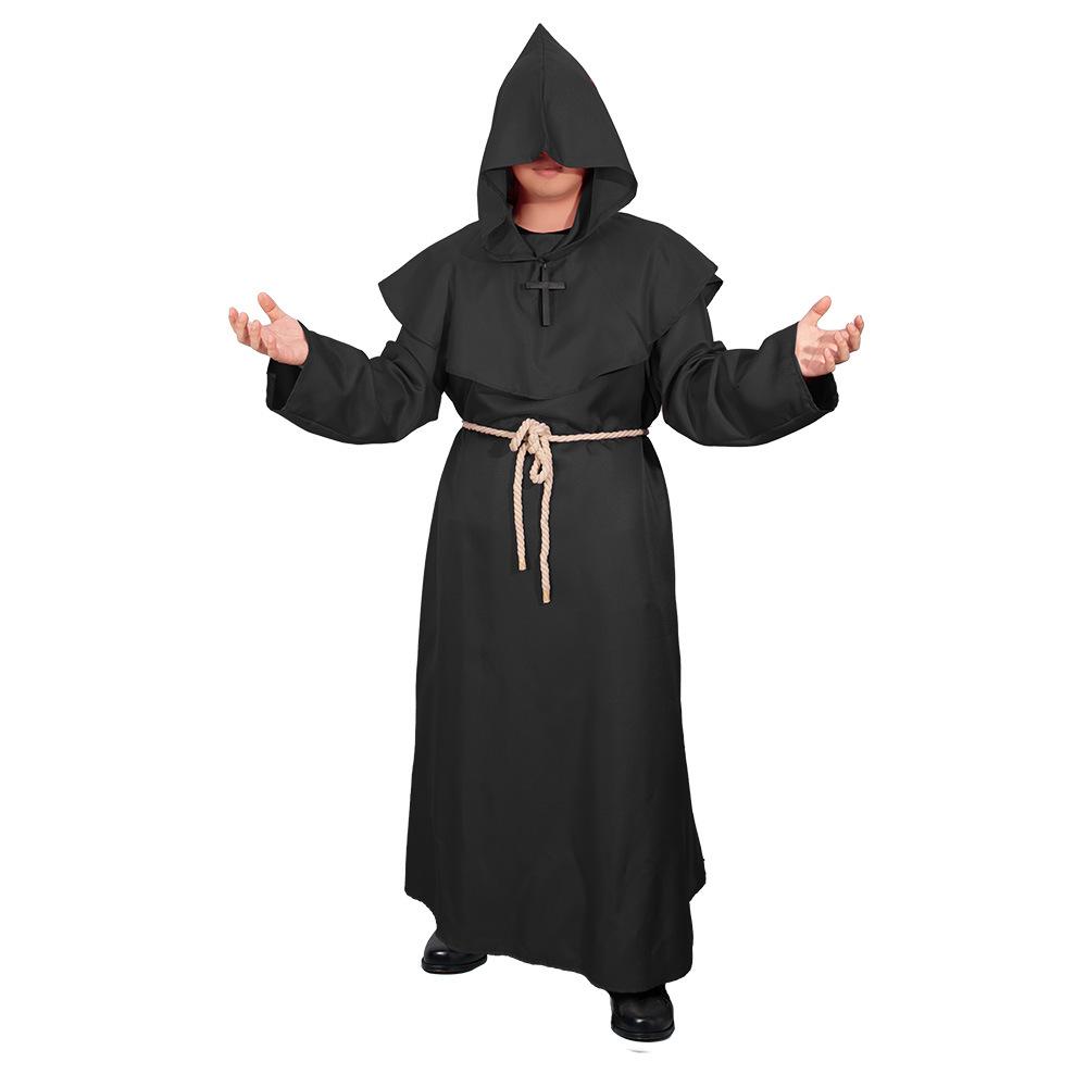 Halloween Costume Cosplay Medieval Hooded Robe Costume Monk Friar Robes Priest Costume Christian