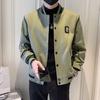 Men Baseball Coat Long Sleeve Single-Breasted Jacket with Letters Print Baseball Collar Outdoor Sports Outerwear