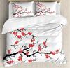 Cherry Blossoms Duvet Cover King/Queen Size,Japanese Sakura Tree Pink Floral Spring Vintage Cultural Bedding Set for Women Girls