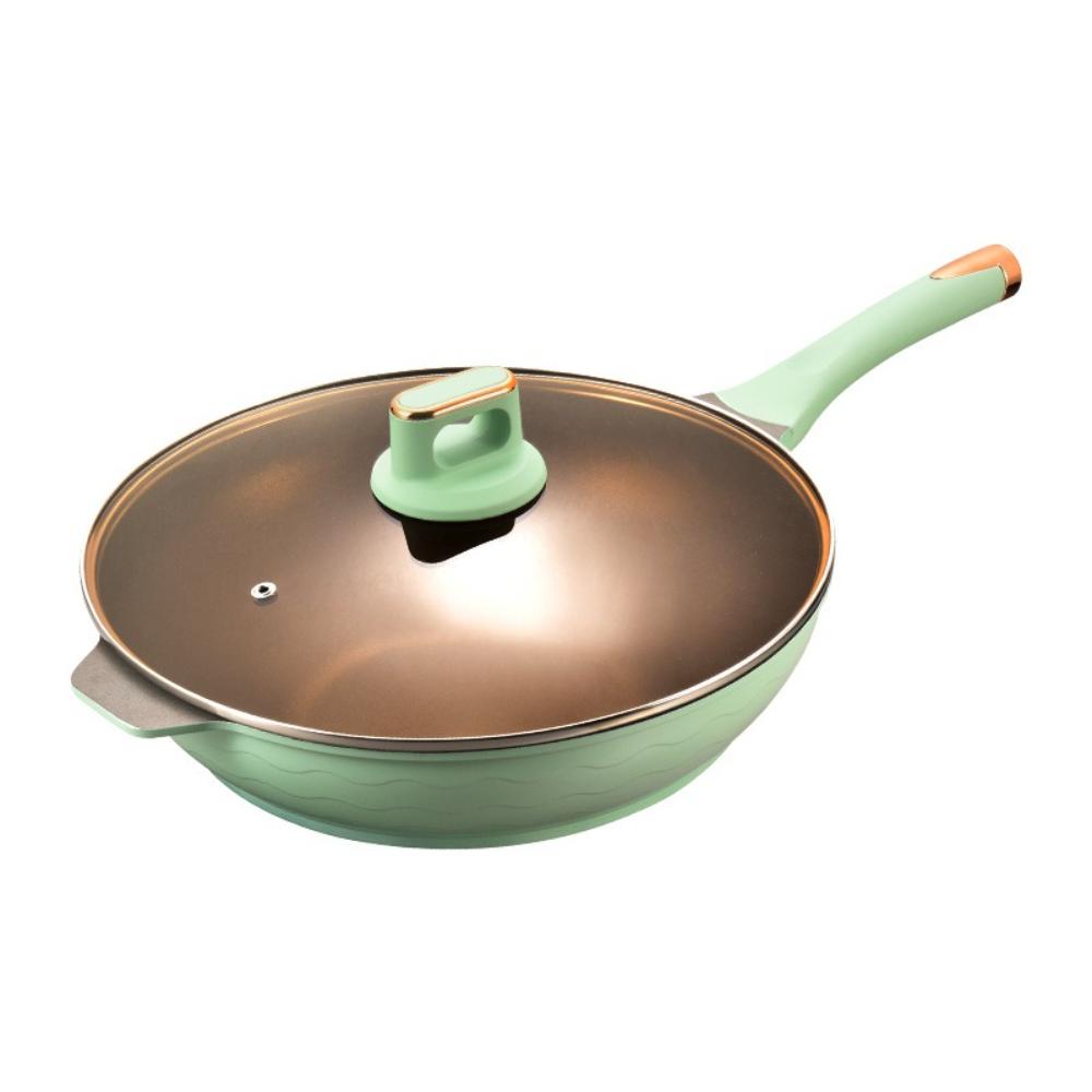Clay Frying Pan with Lid 32cm Household Kitchen Pan for Quick Stir Fry Simmer Nonstick Pan Wear Resistant Scratch Resistant Woks