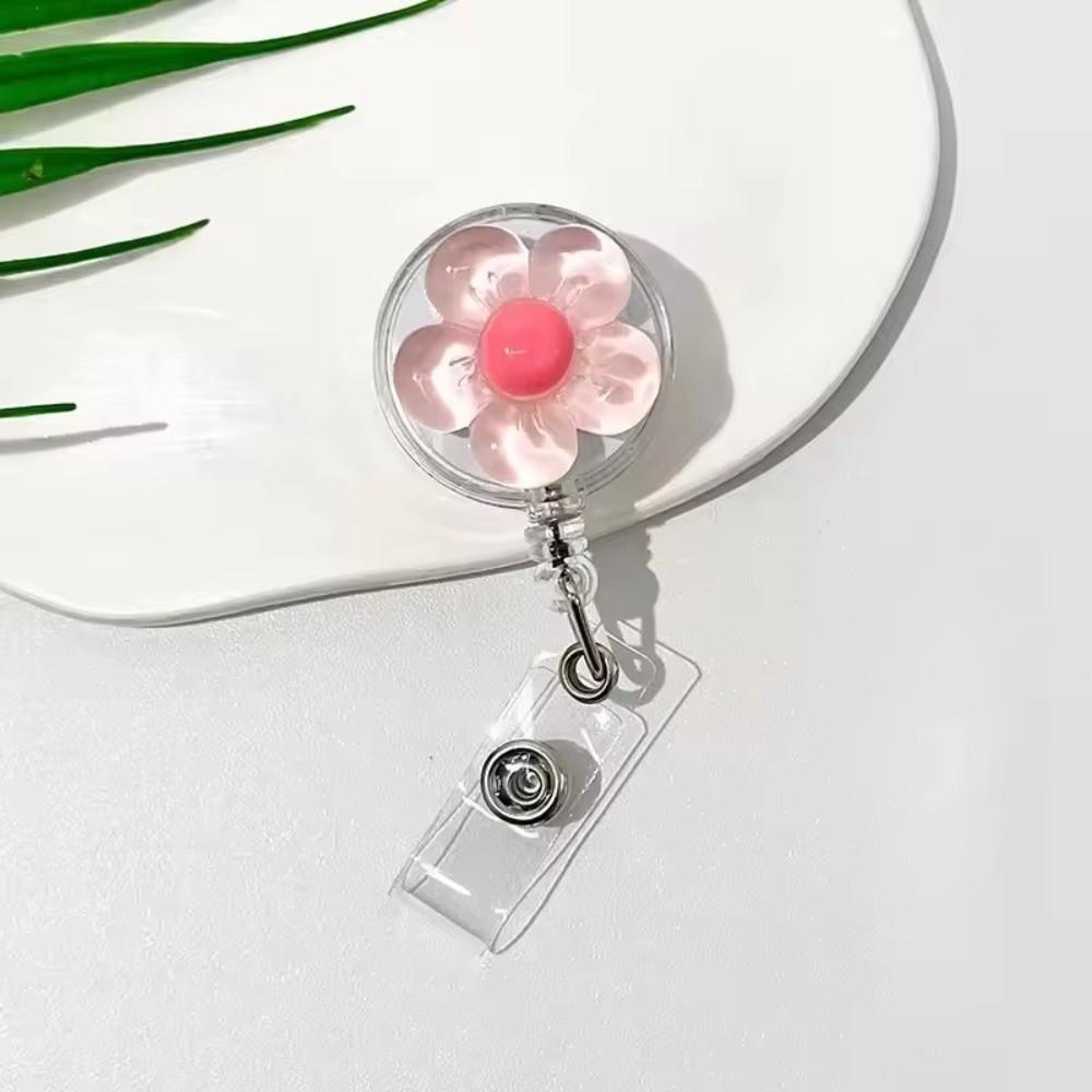 Transparent Worker ID Card Pull Buckle Cute ID Card Badge Holder Clip Floral Badge Reel For Women